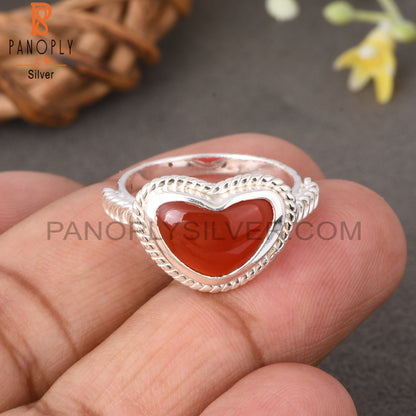 Red Onyx Twist Heart Shape 925 Sterling Silver Ring