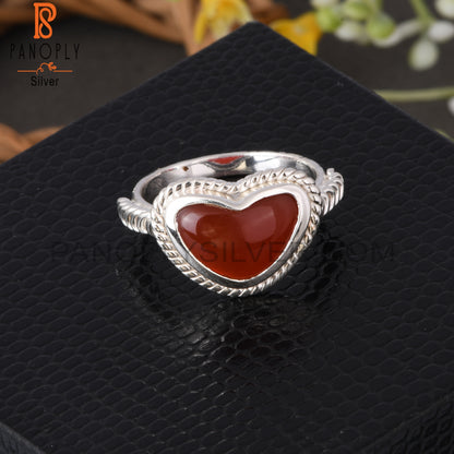Red Onyx Twist Heart Shape 925 Sterling Silver Ring