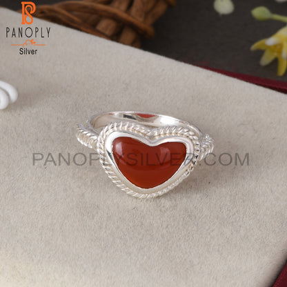 Red Onyx Twist Heart Shape 925 Sterling Silver Ring