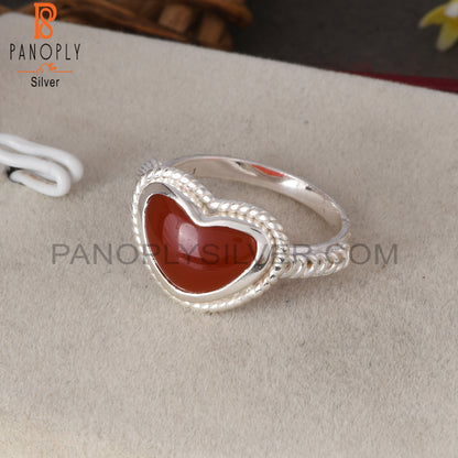 Red Onyx Twist Heart Shape 925 Sterling Silver Ring