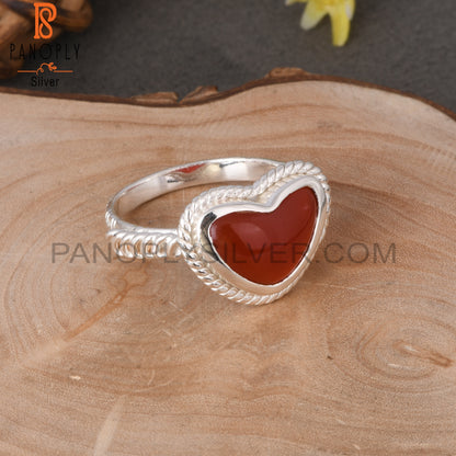 Red Onyx Twist Heart Shape 925 Sterling Silver Ring