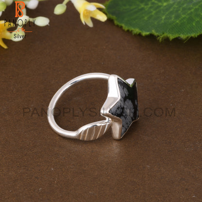 Snowflake Obsidian Star Shape 925 Sterling Silver Flower Ring