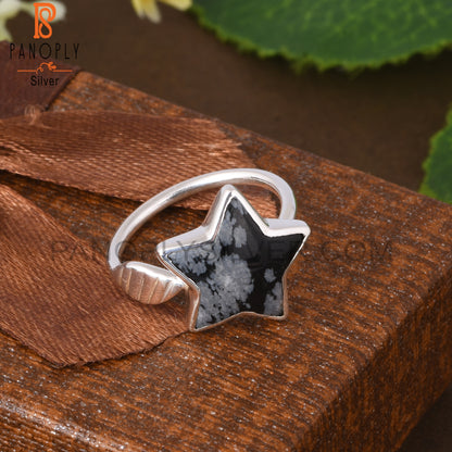 Snowflake Obsidian Star Shape 925 Sterling Silver Flower Ring