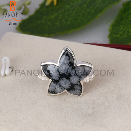 Twist Flower Snowflake Obsidian 925 Sterling Silver Ring