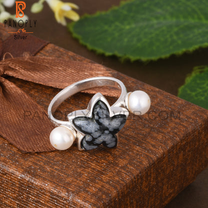 Pearl & Snowflake Obsidian 925 Sterling Silver Ring