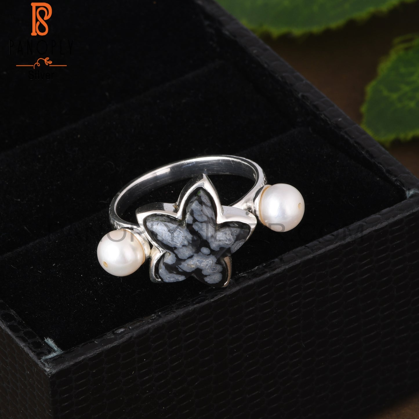 Pearl & Snowflake Obsidian 925 Sterling Silver Ring