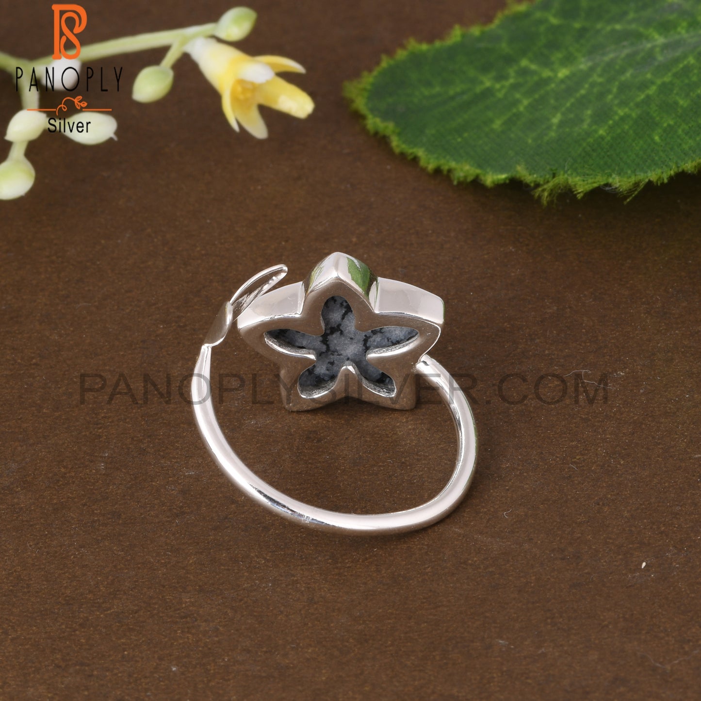 Snowflake Obsidian Moonflower Shape 925 Sterling Silver Ring