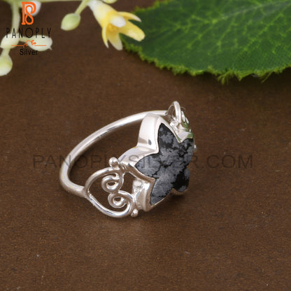 Snowflake Obsidian Star Shape 925 Sterling Silver Ring