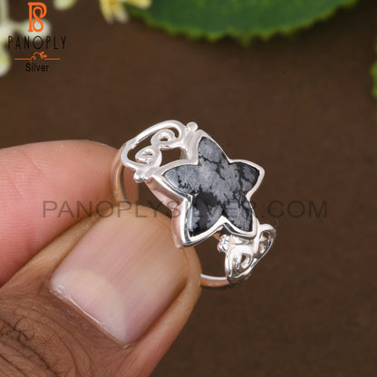 Snowflake Obsidian Star Shape 925 Sterling Silver Ring