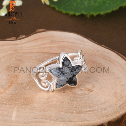 Snowflake Obsidian Star Shape 925 Sterling Silver Ring