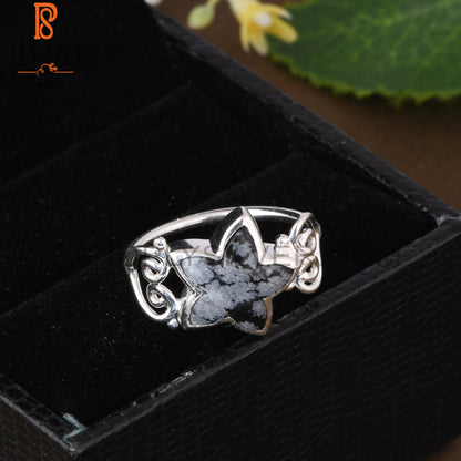 Snowflake Obsidian Star Shape 925 Sterling Silver Ring