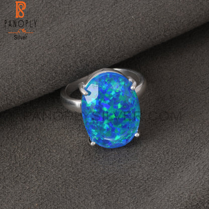 Synthetic Green Fire Opal 925 Sterling Silver Ring