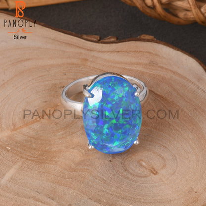 Synthetic Green Fire Opal 925 Sterling Silver Ring