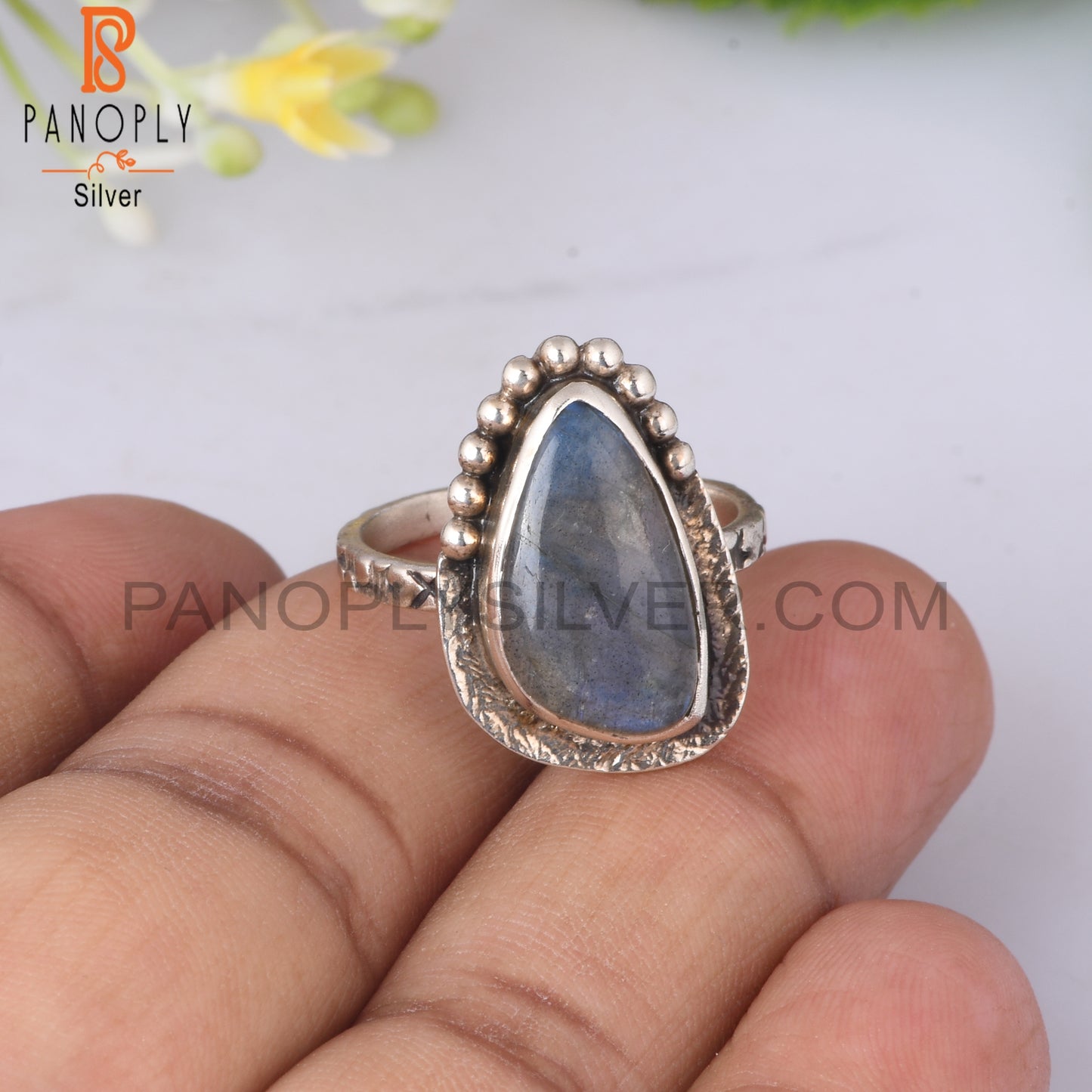 Labradorite 925 Sterling Silver Rough Ring