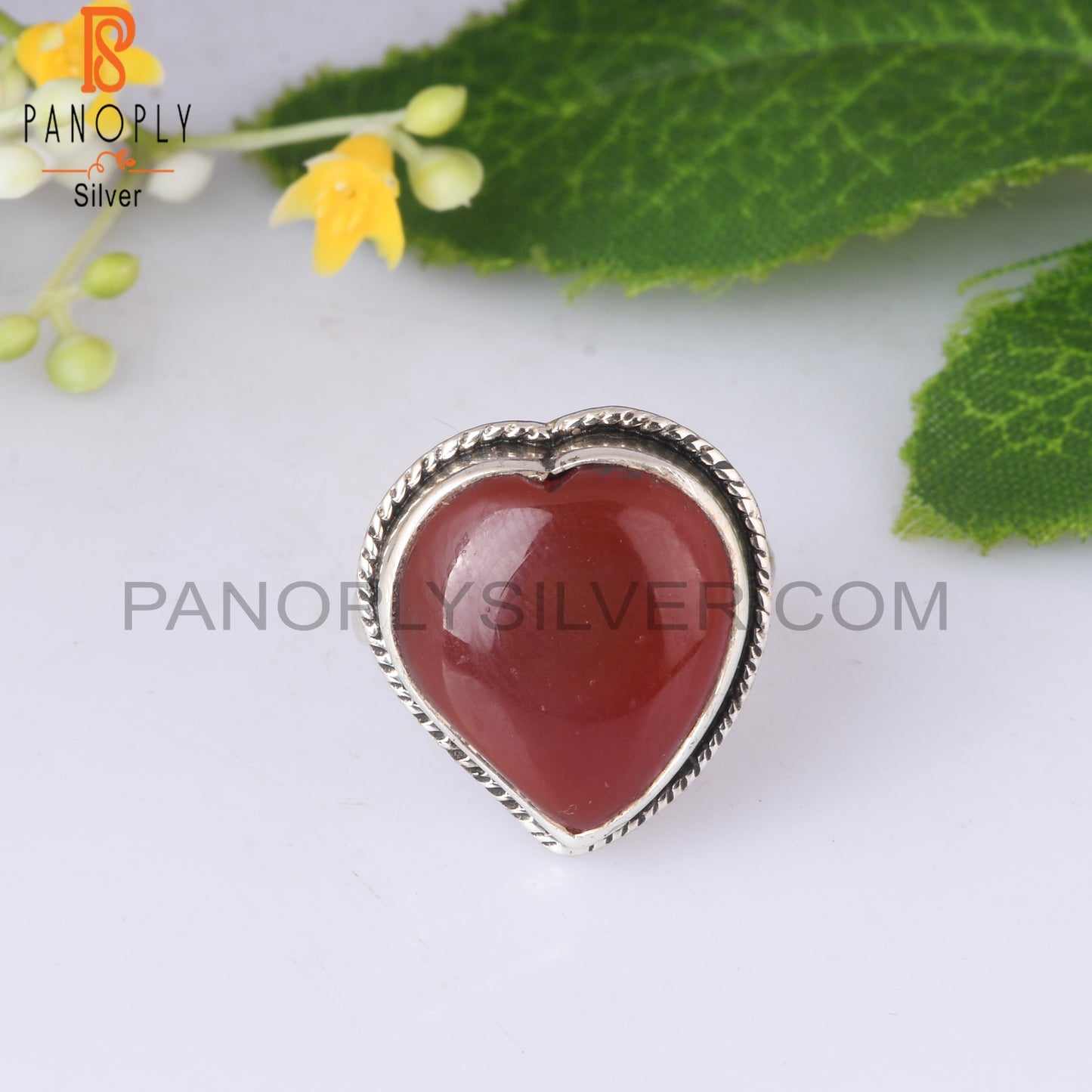 Red Onyx Heart Shape 925 Sterling Silver Ring