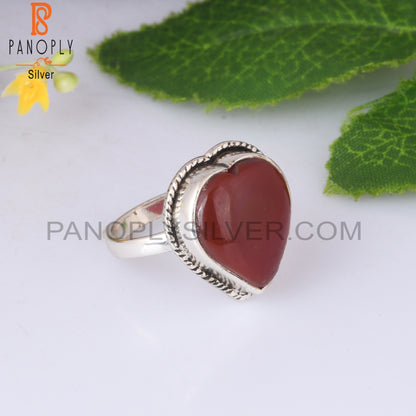 Red Onyx Heart Shape 925 Sterling Silver Ring