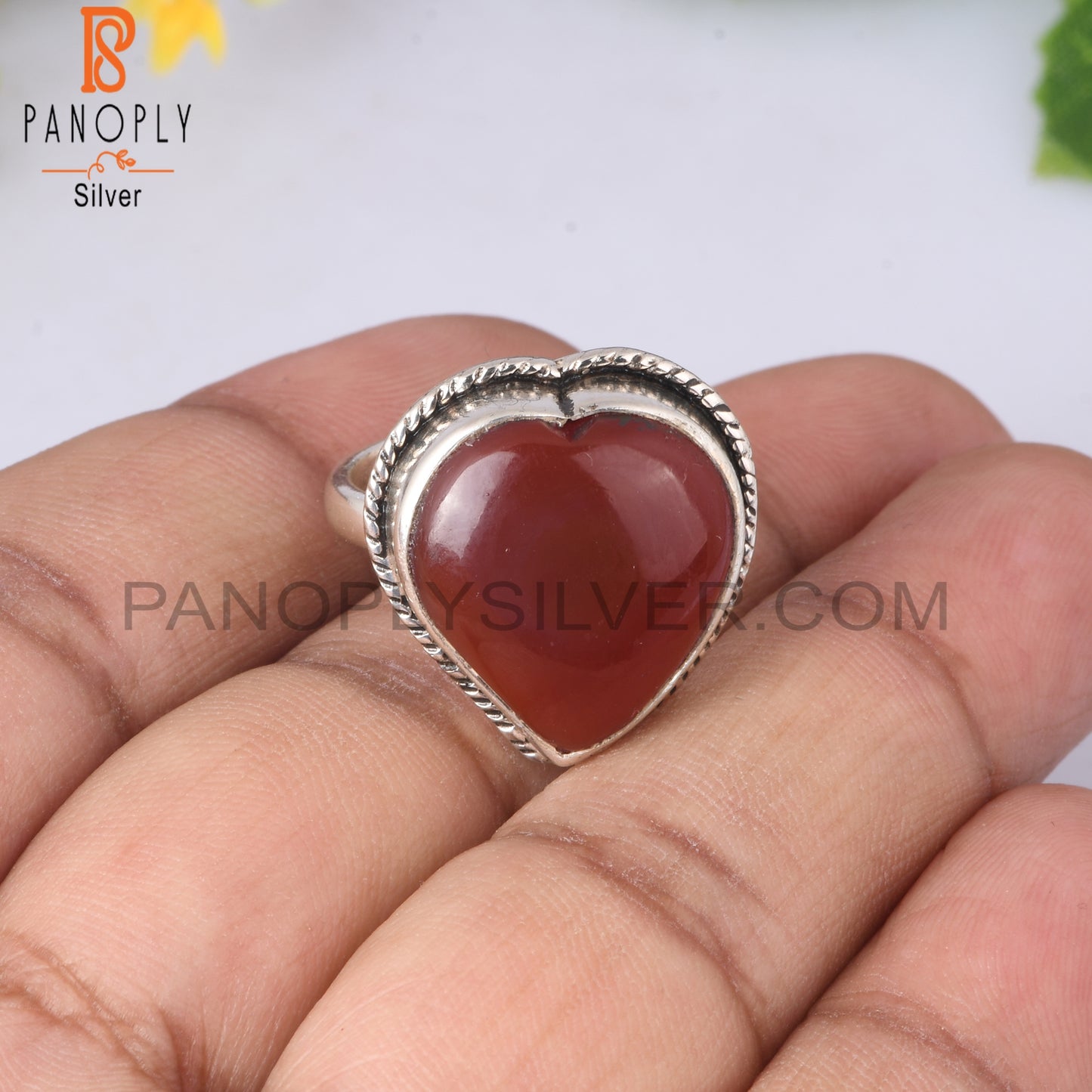 Red Onyx Heart Shape 925 Sterling Silver Ring