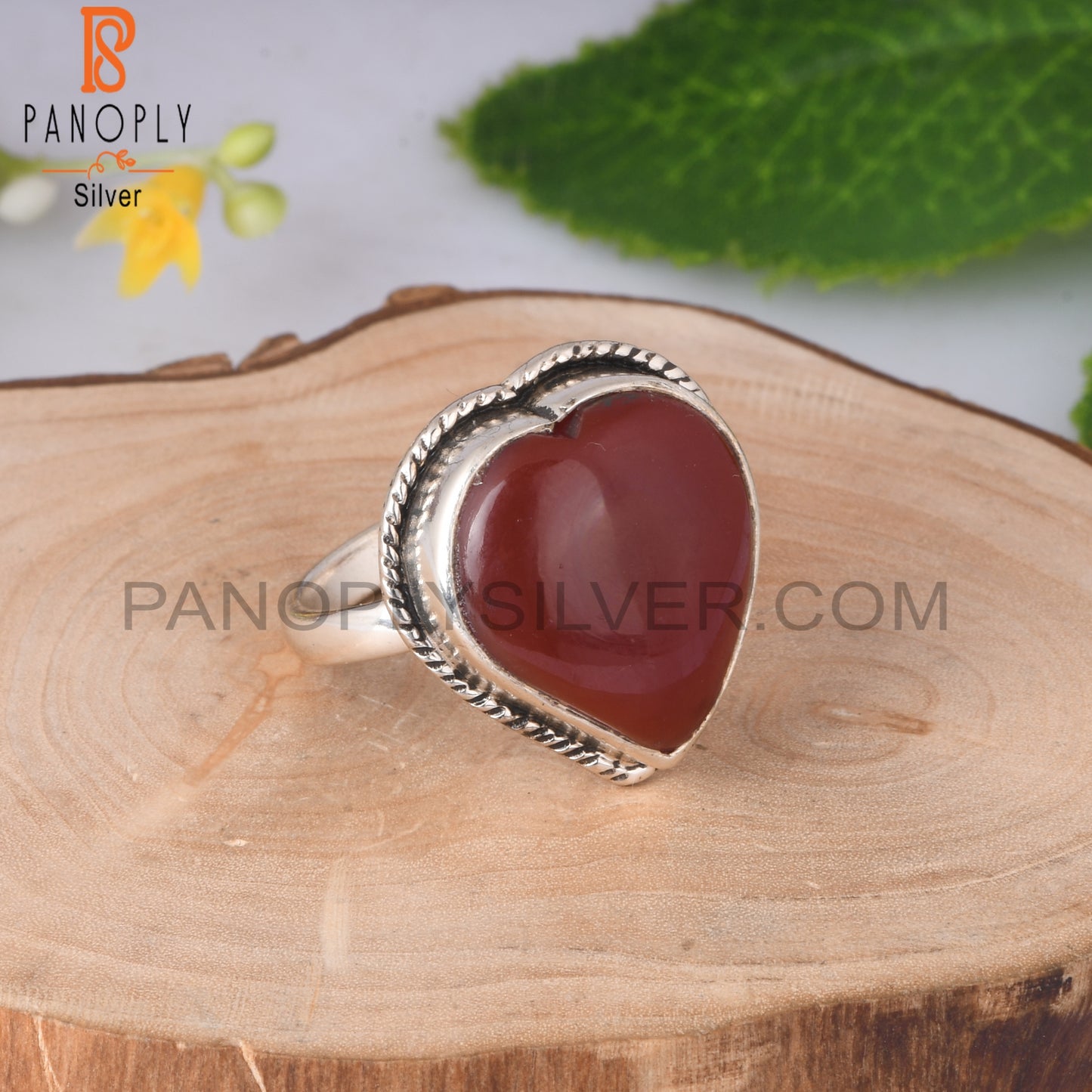 Red Onyx Heart Shape 925 Sterling Silver Ring