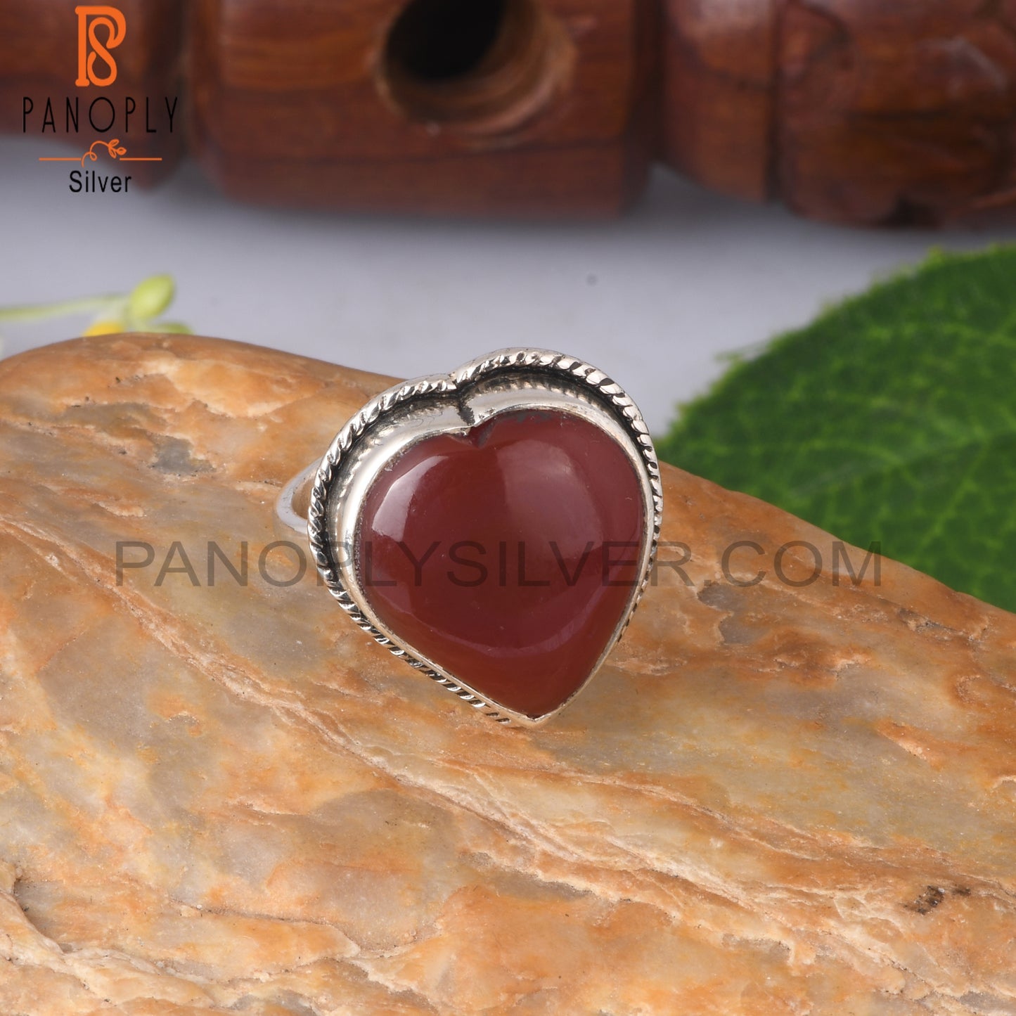 Red Onyx Heart Shape 925 Sterling Silver Ring