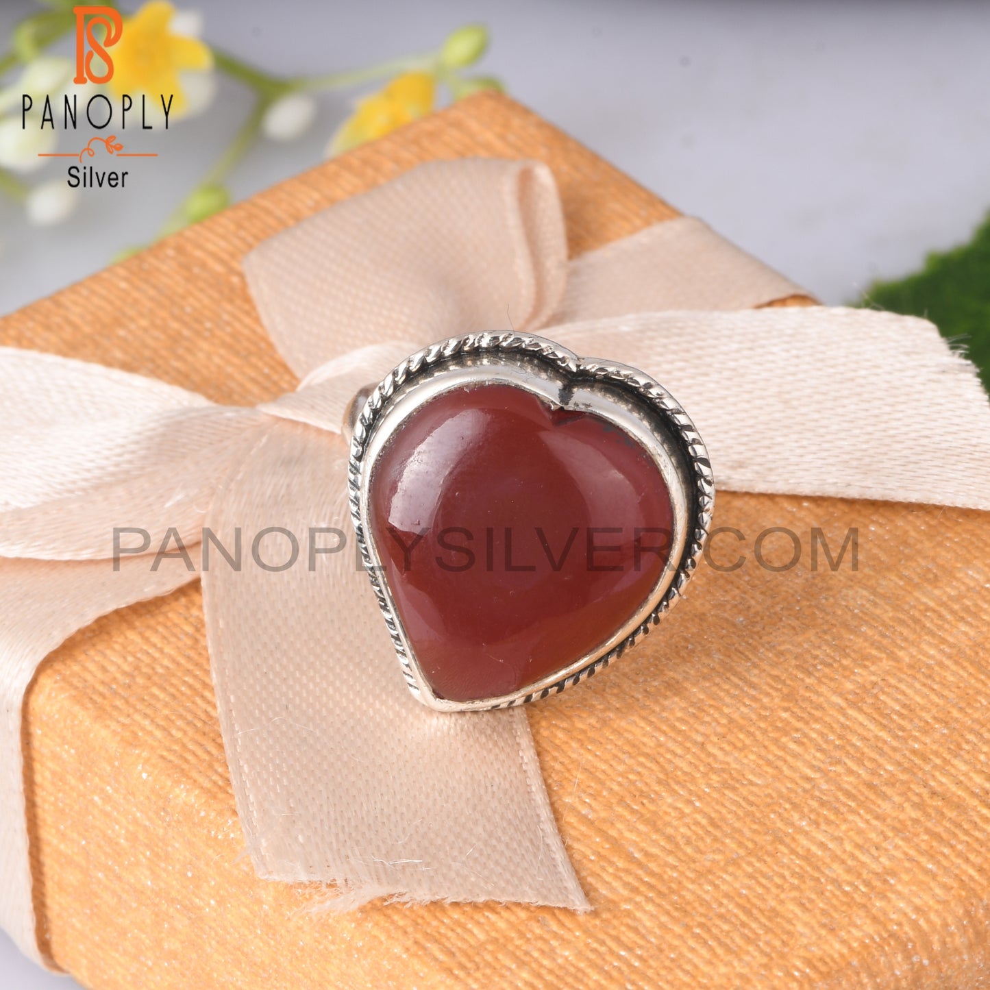Red Onyx Heart Shape 925 Sterling Silver Ring