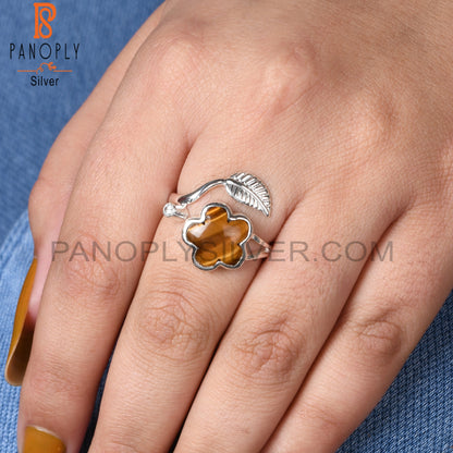 Tiger Eye Yellow & Cubic Zirconia 925 Sterling Silver Ring
