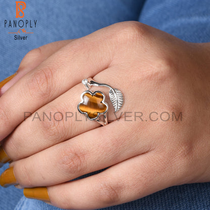 Tiger Eye Yellow & Cubic Zirconia 925 Sterling Silver Ring