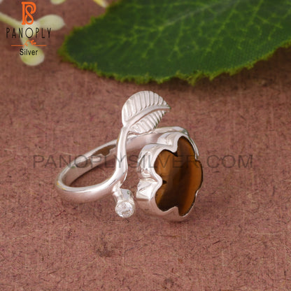 Tiger Eye Yellow & Cubic Zirconia 925 Sterling Silver Ring