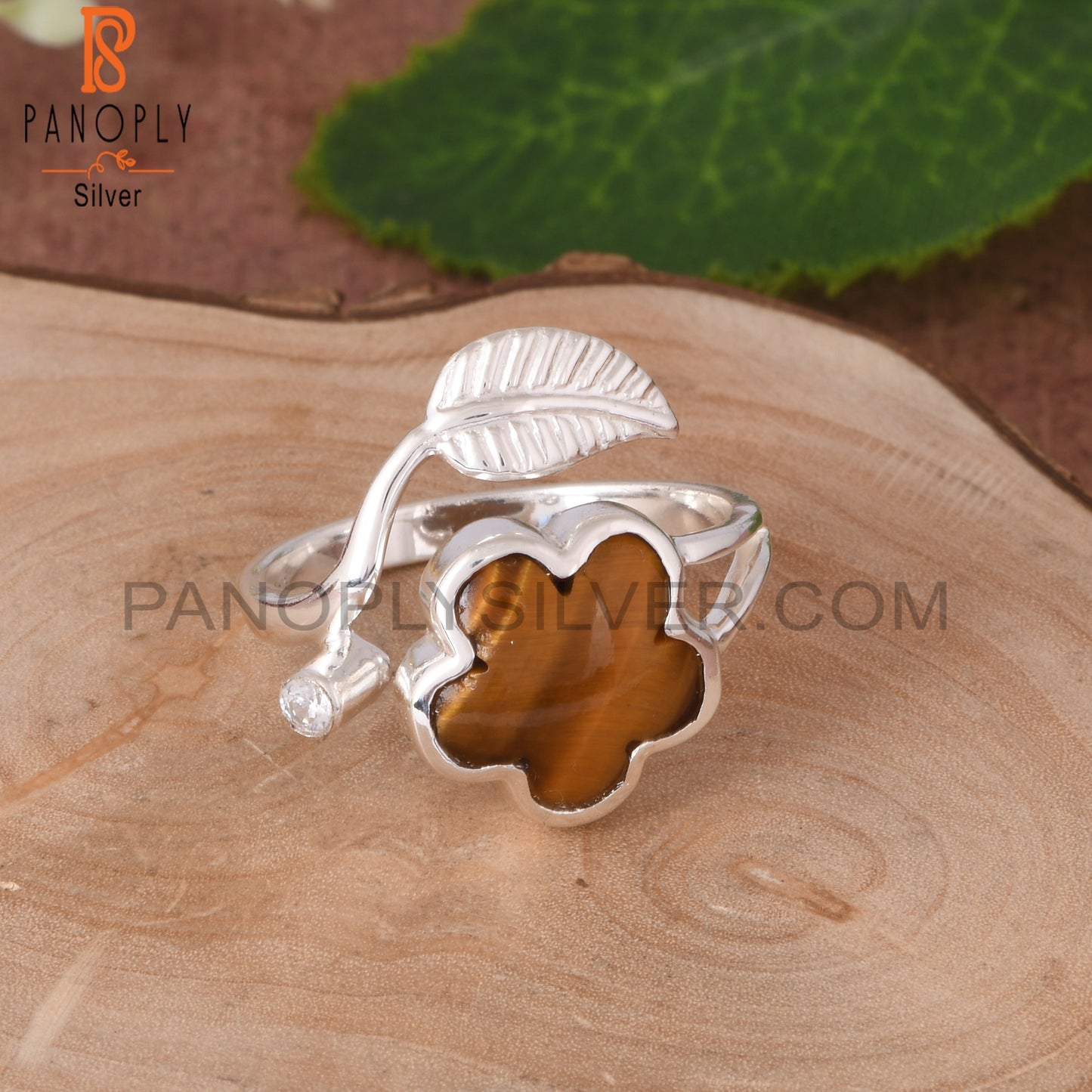 Tiger Eye Yellow & Cubic Zirconia 925 Sterling Silver Ring