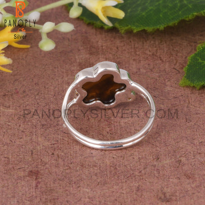 Tiger Eye Yellow & Pearl Flower Shape 925 Sterling Silver Ring