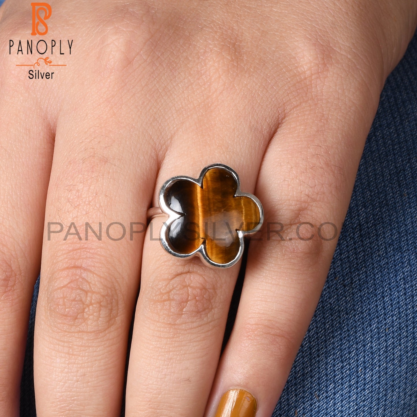 Sunflower Tiger Eye Yellow  925 Sterling Silver Ring