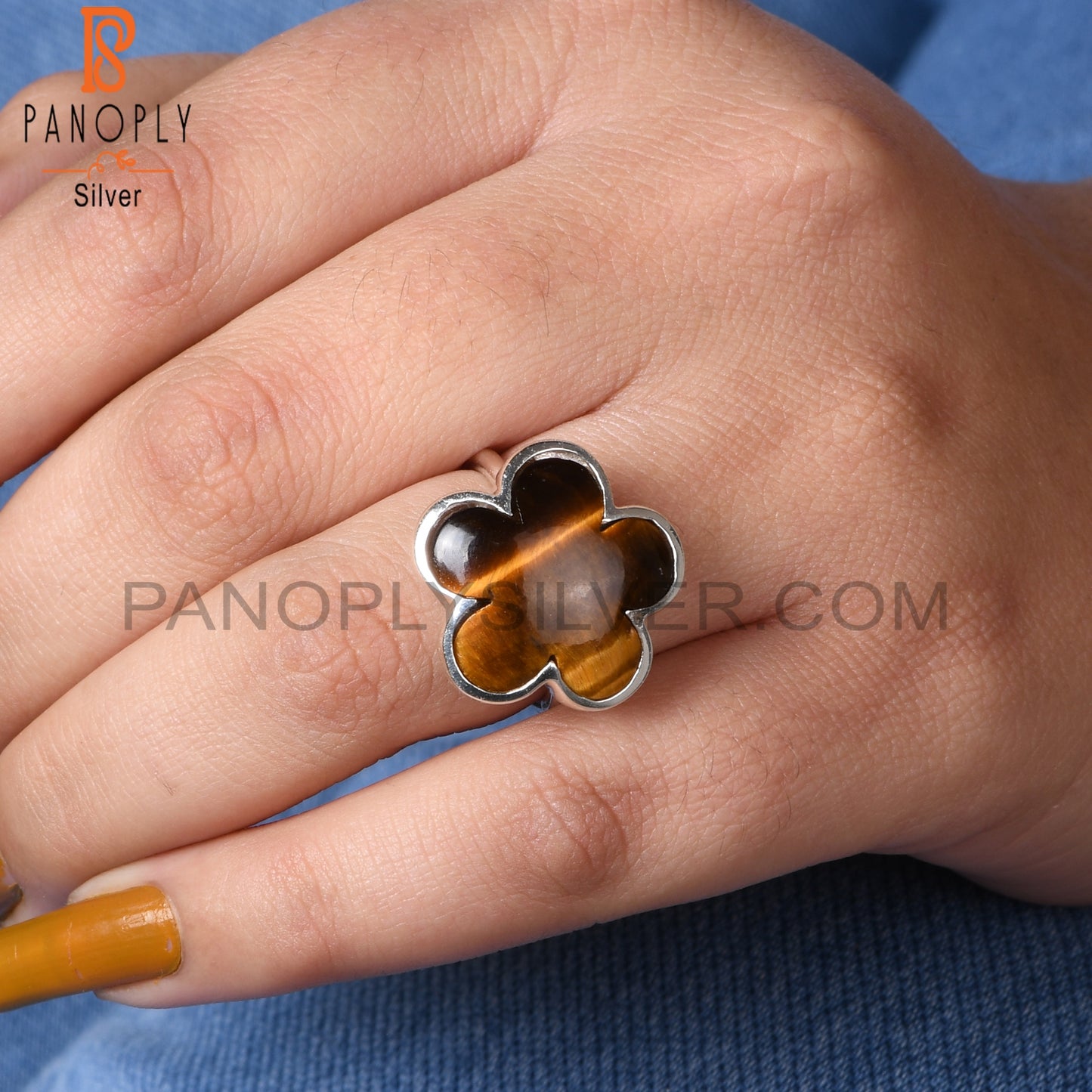 Sunflower Tiger Eye Yellow  925 Sterling Silver Ring