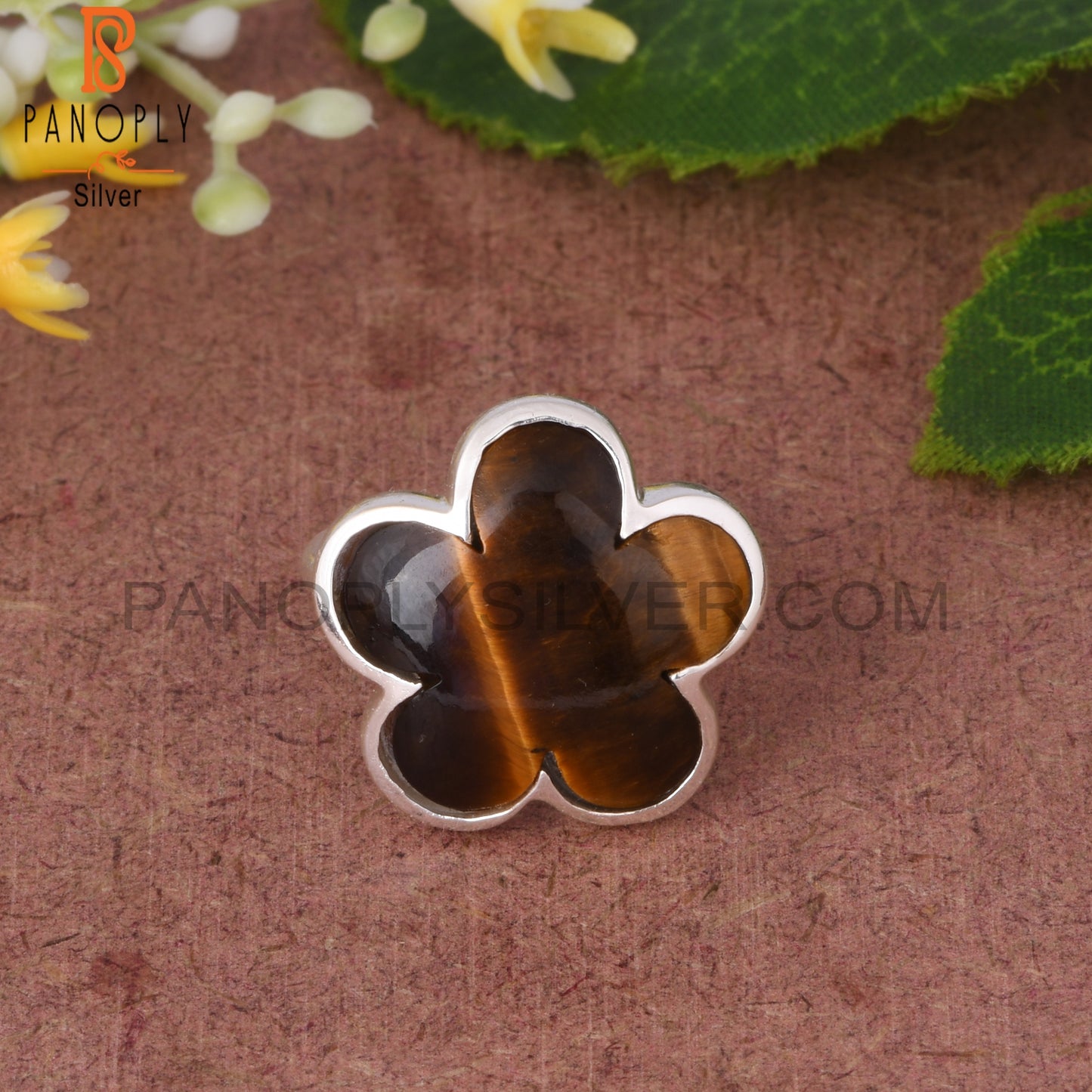 Sunflower Tiger Eye Yellow  925 Sterling Silver Ring