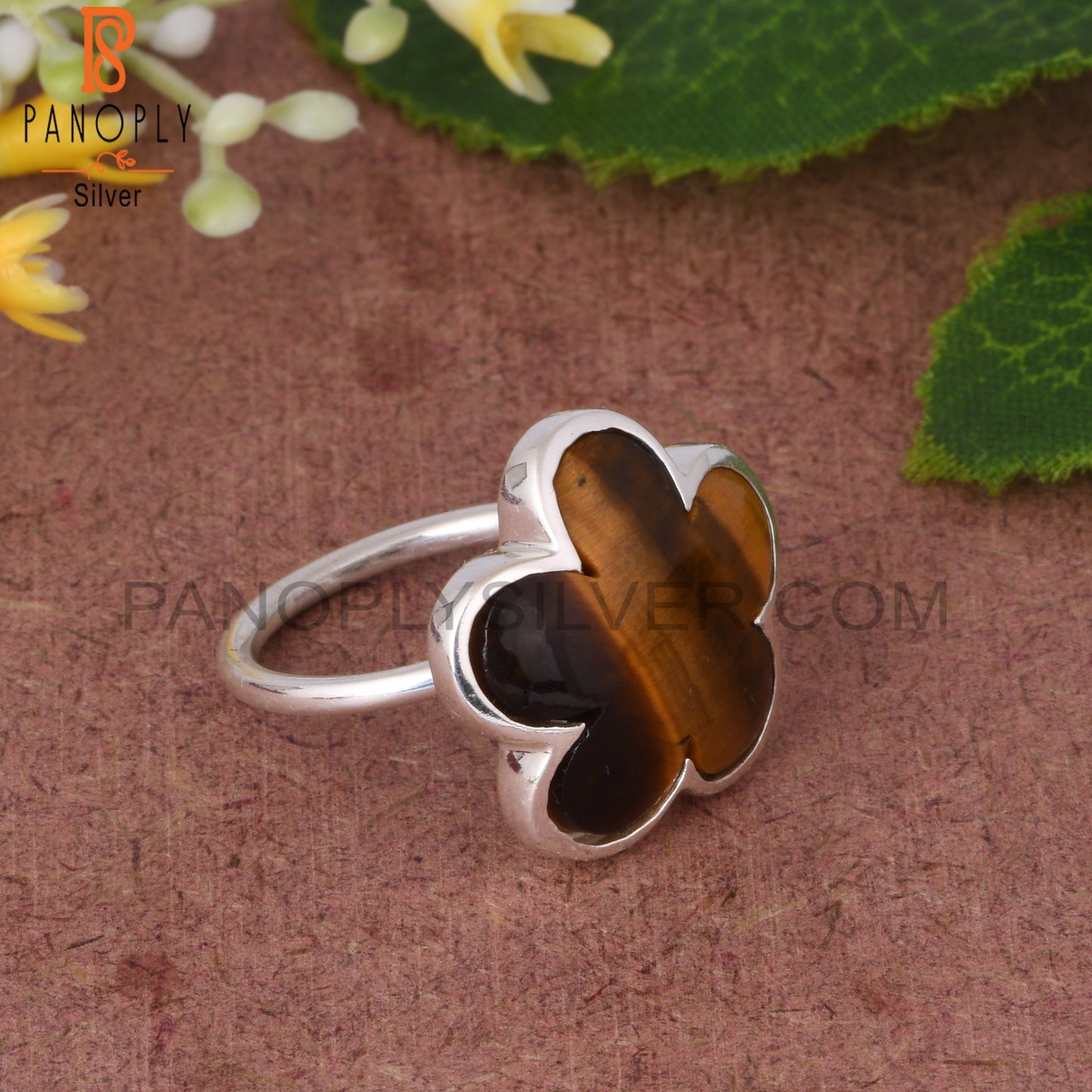 Sunflower Tiger Eye Yellow  925 Sterling Silver Ring
