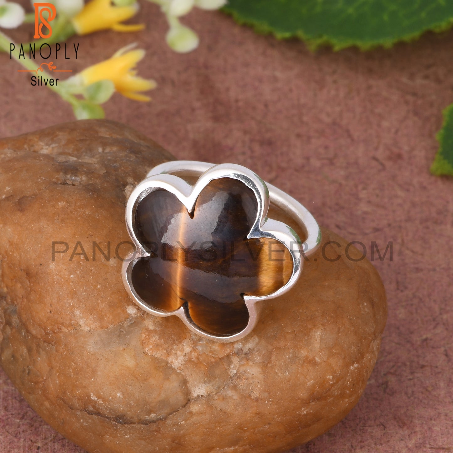 Sunflower Tiger Eye Yellow  925 Sterling Silver Ring