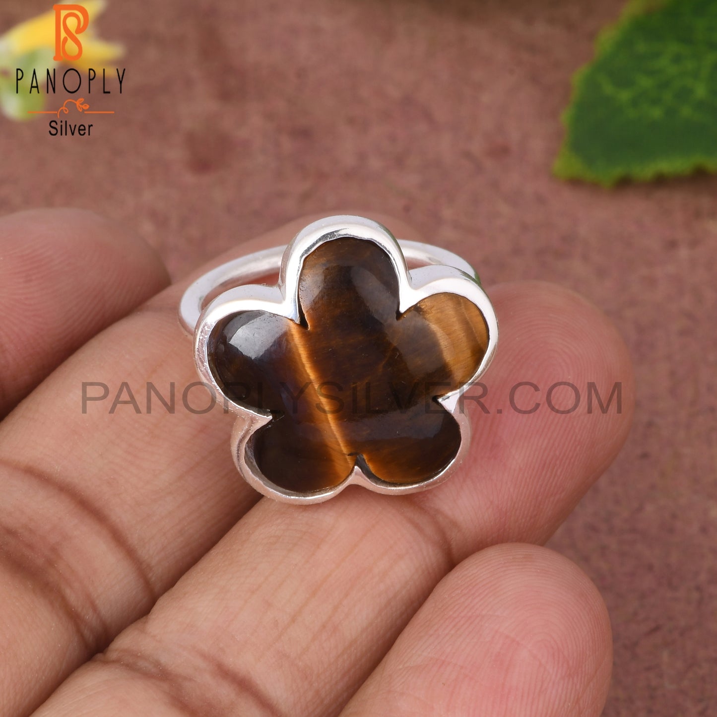 Sunflower Tiger Eye Yellow  925 Sterling Silver Ring