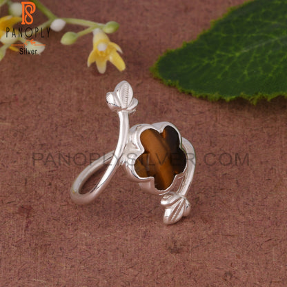 Tiger Eye Yellow By Pass Leaf 925 Sterling Silver Ring