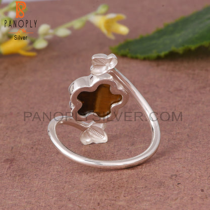 Tiger Eye Yellow By Pass Leaf 925 Sterling Silver Ring