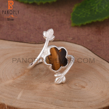 Tiger Eye Yellow By Pass Leaf 925 Sterling Silver Ring