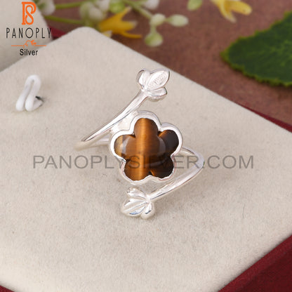 Tiger Eye Yellow By Pass Leaf 925 Sterling Silver Ring