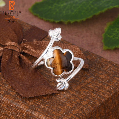 Tiger Eye Yellow By Pass Leaf 925 Sterling Silver Ring