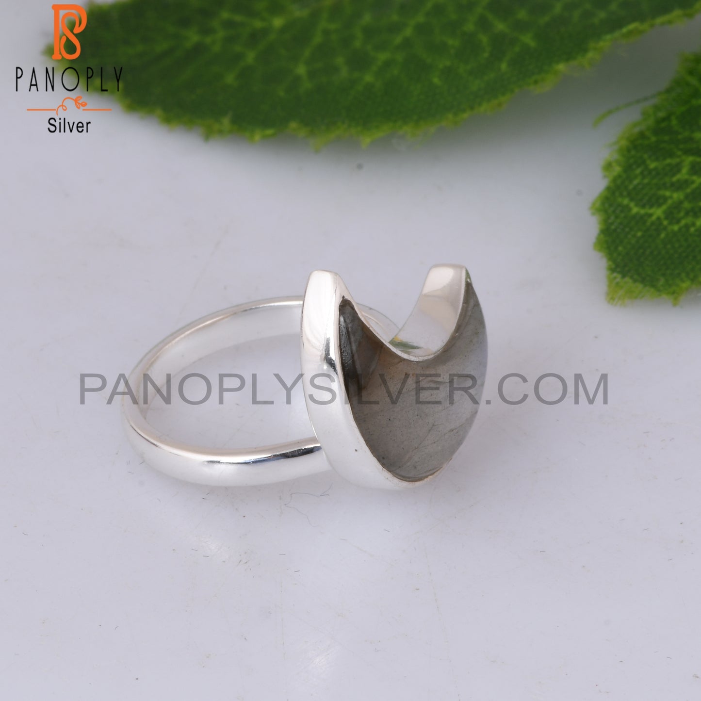 Labradorite Moon Shape 925 Sterling Silver Ring Gift For Mom