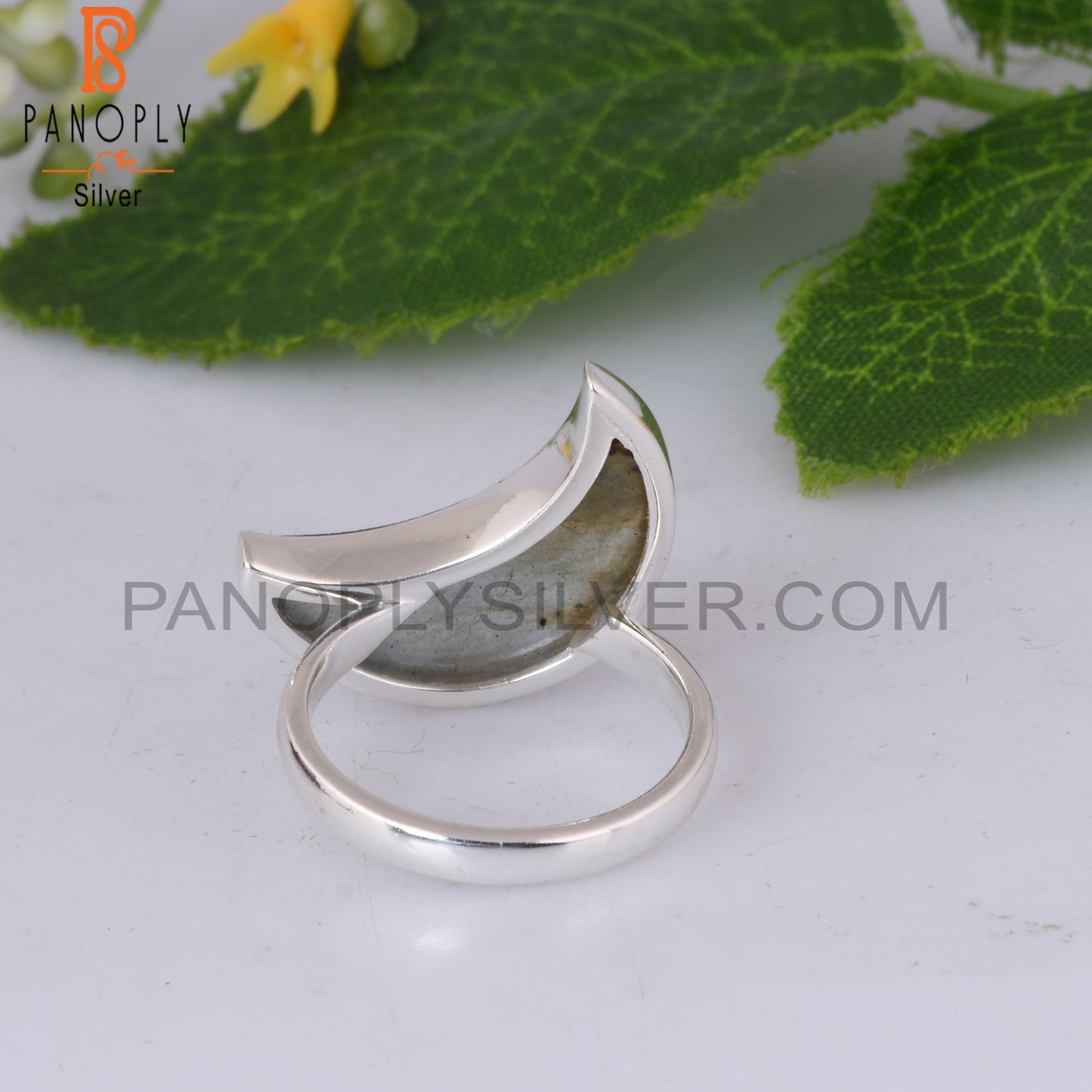 Labradorite Moon Shape 925 Sterling Silver Ring Gift For Mom