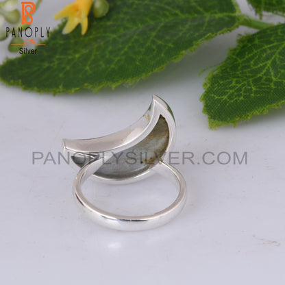 Labradorite Moon Shape 925 Sterling Silver Ring Gift For Mom