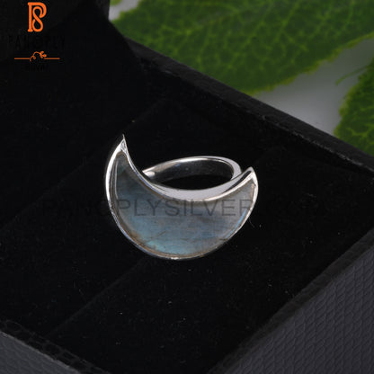 Labradorite Moon Shape 925 Sterling Silver Ring Gift For Mom