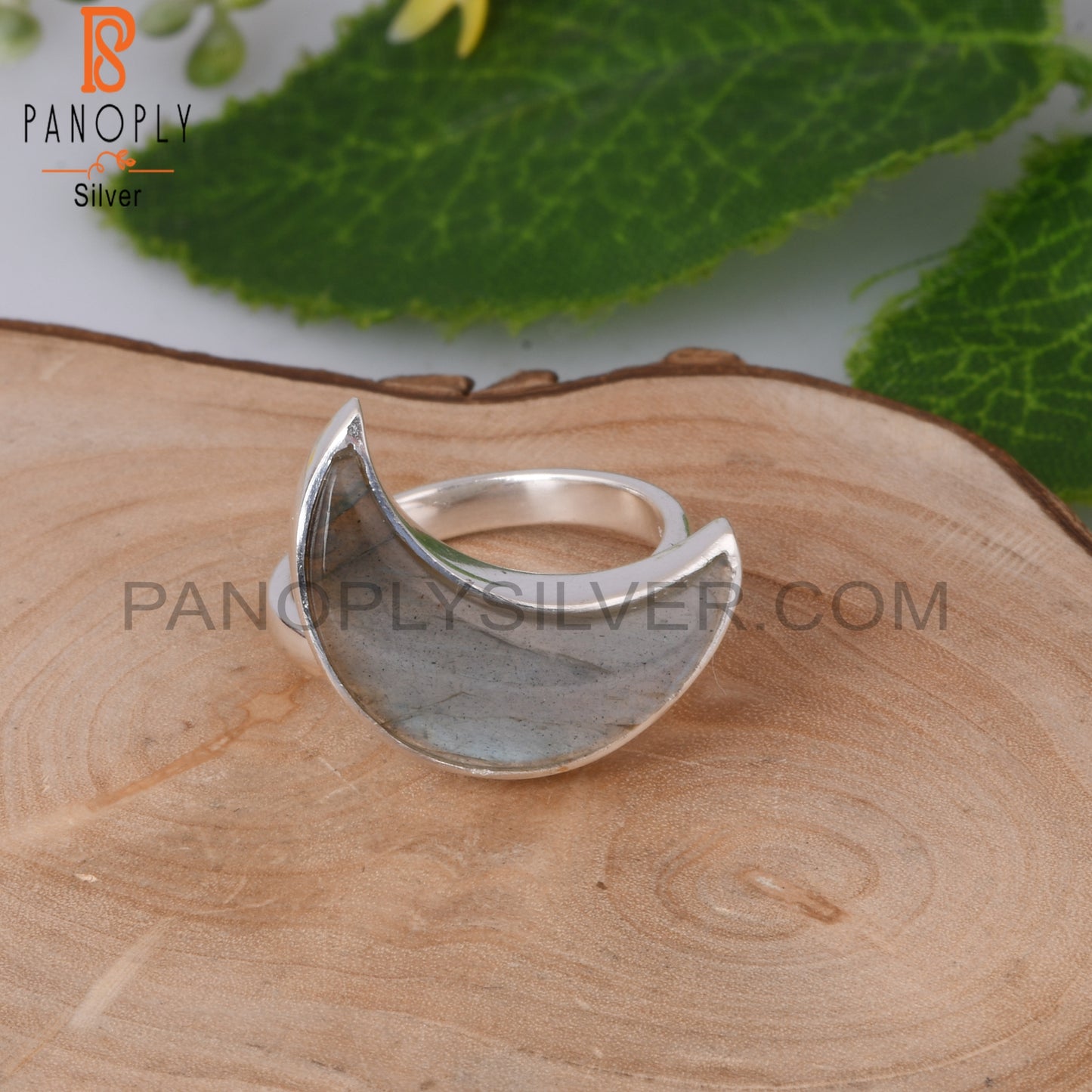 Labradorite Moon Shape 925 Sterling Silver Ring Gift For Mom
