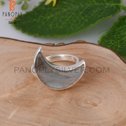 Labradorite Moon Shape 925 Sterling Silver Ring Gift For Mom