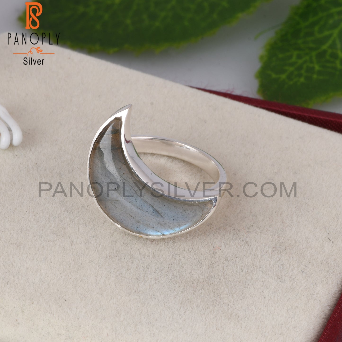 Labradorite Moon Shape 925 Sterling Silver Ring Gift For Mom