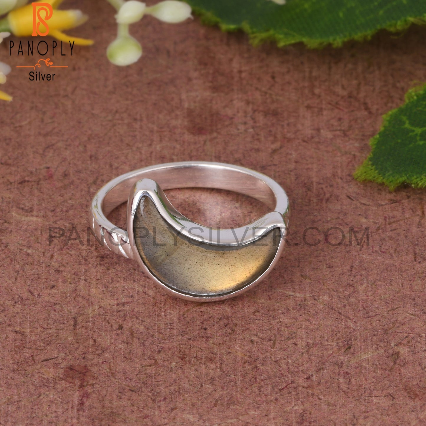 Labradorite 925 Sterling Silver Moon Shape Ring