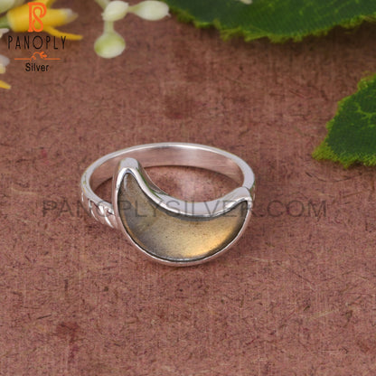 Labradorite 925 Sterling Silver Moon Shape Ring