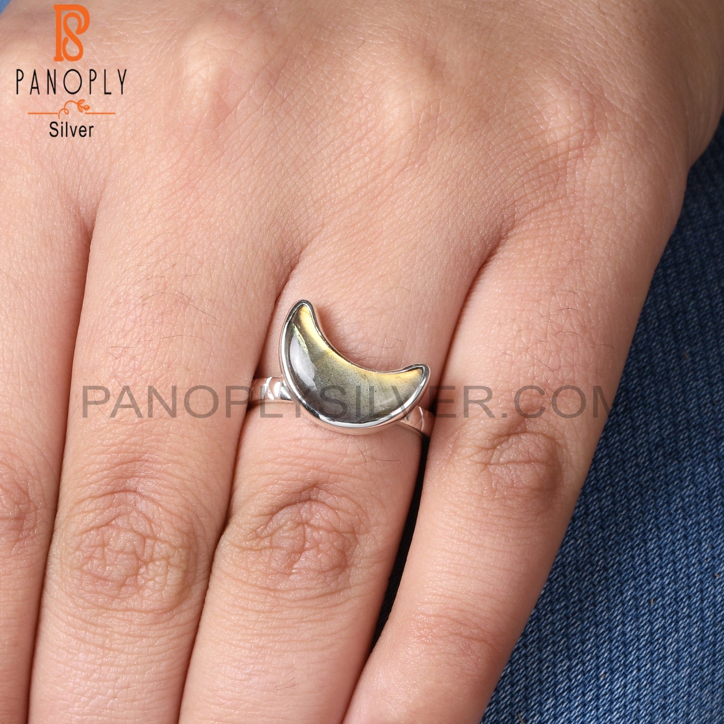 Labradorite 925 Sterling Silver Moon Shape Ring